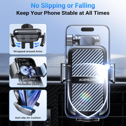 3-in-1 Car Phone Holder [122+LBS Strongest Suction & Stable Clamp Arm] 360° Adjustable Car Phone Mount, Cell Phone Holders for Your Car for Dashboard Vent, All Smartphones & Car Models