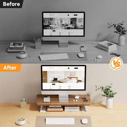 NestNeat Monitor Stand - 24 Inch Wood Monitor Stand Riser, 220 Pounds Load Capacity Desk Monitor Riser for Laptop/PC/Printer, Desktop Stands Organizer for Home Office