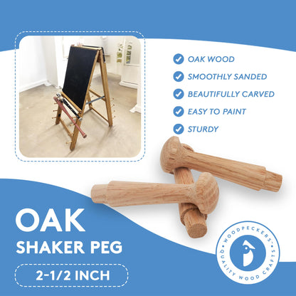 Oak Shaker Peg 2-1/2 inch, Pack of 12 Wooden Pegs for Hanging, DIY Shaker Rack and Rail, by Woodpeckers