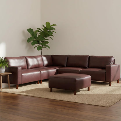 KEIKI PU Leather Sectional Couch Sofa Set with Ottoman, Luxury 6 Seater U-Shaped Sleeper Cloud Couches Bed, Comfy Modular Convertible L-Shaped Sofabed for Office Living Room, Easy Assembly, Burgundy