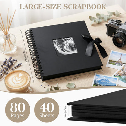 INNOCHEER Photo Album - Self Adhesive 80 Black Pages, Large Scrap Book Wedding Guest Book for DIY Anniversary Travel Memory Scrapbooking (Black 10X10)