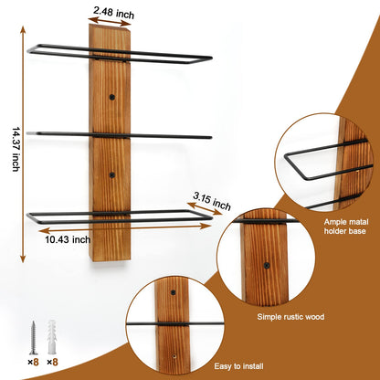Feemiyo Wall-Mounted Wine Rack - Pine Wood Holder for 12 Bottles - Display for Kitchen, Dining Room, Bar