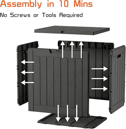 EasyUp 35 Gallon Resin Deck Box Waterproof, UV Resistant Outdoor Storage Box for Delivery, Patio, Garden,and Porch,Striped Black