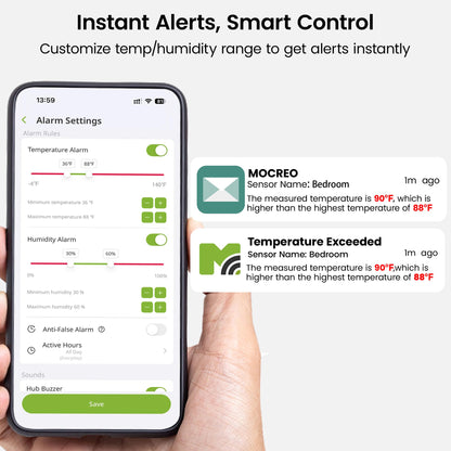 MOCREO WiFi Room Thermometer Hygrometer, Remote Email App Alert, 2 Years Data Export, 2 Years Battery, No Subscription, 3 Smart Temperature Sensors for RV, Greenhouse, Vacation Home, HVAC