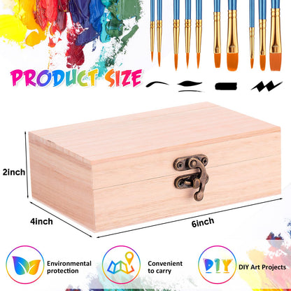 Barydat 24 Pack Unfinished Wooden Boxes for Crafts 6 x 4 x 2, Small Keepsake Box, Wood Box with 10 Paintbrushes and Hinged Lid Treasure Chest Wood Boxes for DIY Crafts Jewelry Birthday Party Favor