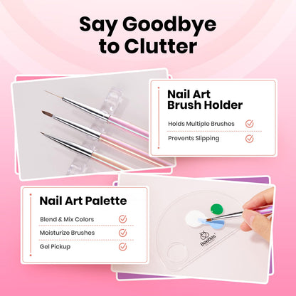Beetles 31pcs Nail Art Brushes, Dotting Tools, Nail Art Pens, Dust Brush, Striping Liner Fingernail Drawing Pens with Palette Holder All in One for Starter Manicure Design Set