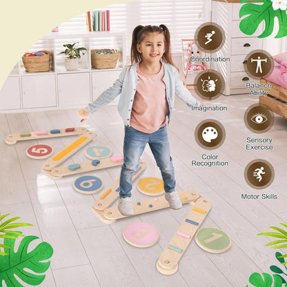 XYMERO Kids Wooden Toddler Balancing Beam, 6 PCS Toddler Waldorf and Montessori Balance Board, Motor Skill Stepping Toy for Kids 3-5 Years, Gymnastic Obstacle Training Tools