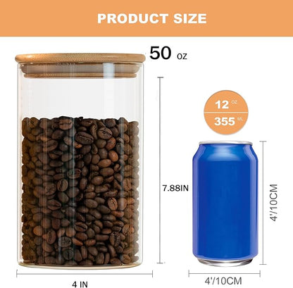 Liuruiyu 50oz Glass Food Storage Jars Set of 6, Glass Storage Containers Clear