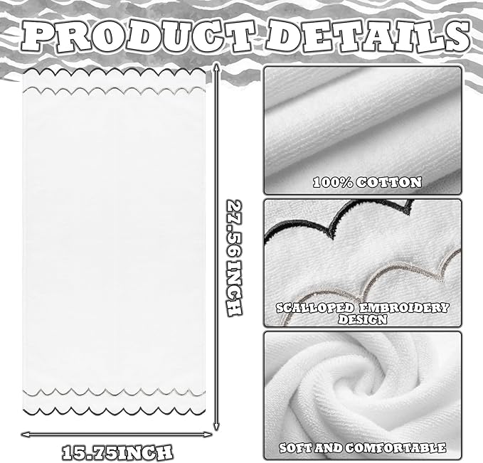 2 Pcs Scalloped Hand Towels 100% Cotton Fingertip Towels