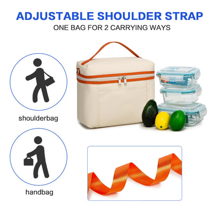 NOL Insulated Lunch Bags for Women Cooler Bag Lightweight Nylon Waterproof Lunch Box For Work (Medium(normal), Cream/orange)