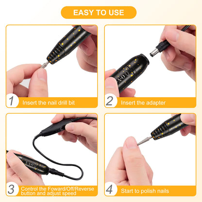 Portable Electric Nail Drill File Machine with Acrylic Nail Kit Set Professional 20000rpm Manicure Pedicure with Sanding Bands Brush for Nail Art Gel Nail Polish Tips Clippers