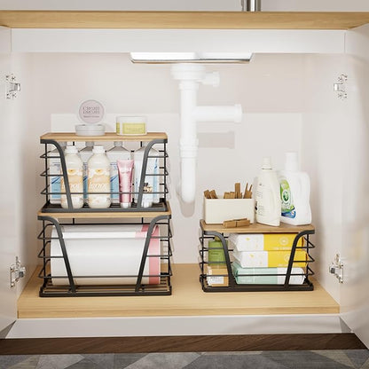 3 Pack Stackable Pantry Organizer, Trash Bag Dispenser Under Sink, Kitchen