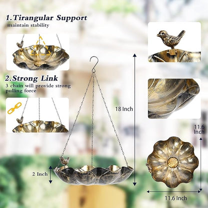 MUMTOP Hanging Bird Baths for Outdoors - Metal Bird Bath, 11.6 Inch Flower Shape Birdbath Bird Feeder Bowl for Outside, Garden, Lawn Yard Decor(Silver)