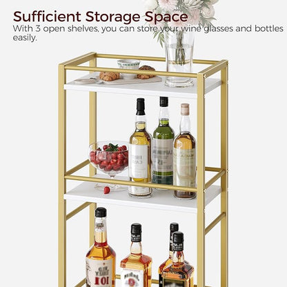 MAHANCRIS Bar Cart for The Home, 3-Tier Drink Cart on Wheels, Home Bar Serving Cart, Mini Bar Cart for Small Space, Rolling Kitchen Carts for Bar, Kitchen, Dining Room, Gold RCJW4001