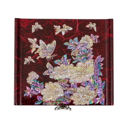 February Mountain Mother of Pearl Jewelry Box with 2 Drawers Gifts for Women Mom Wife Best Friend Birthday Mothers day Wedding Valentine Day (Red)