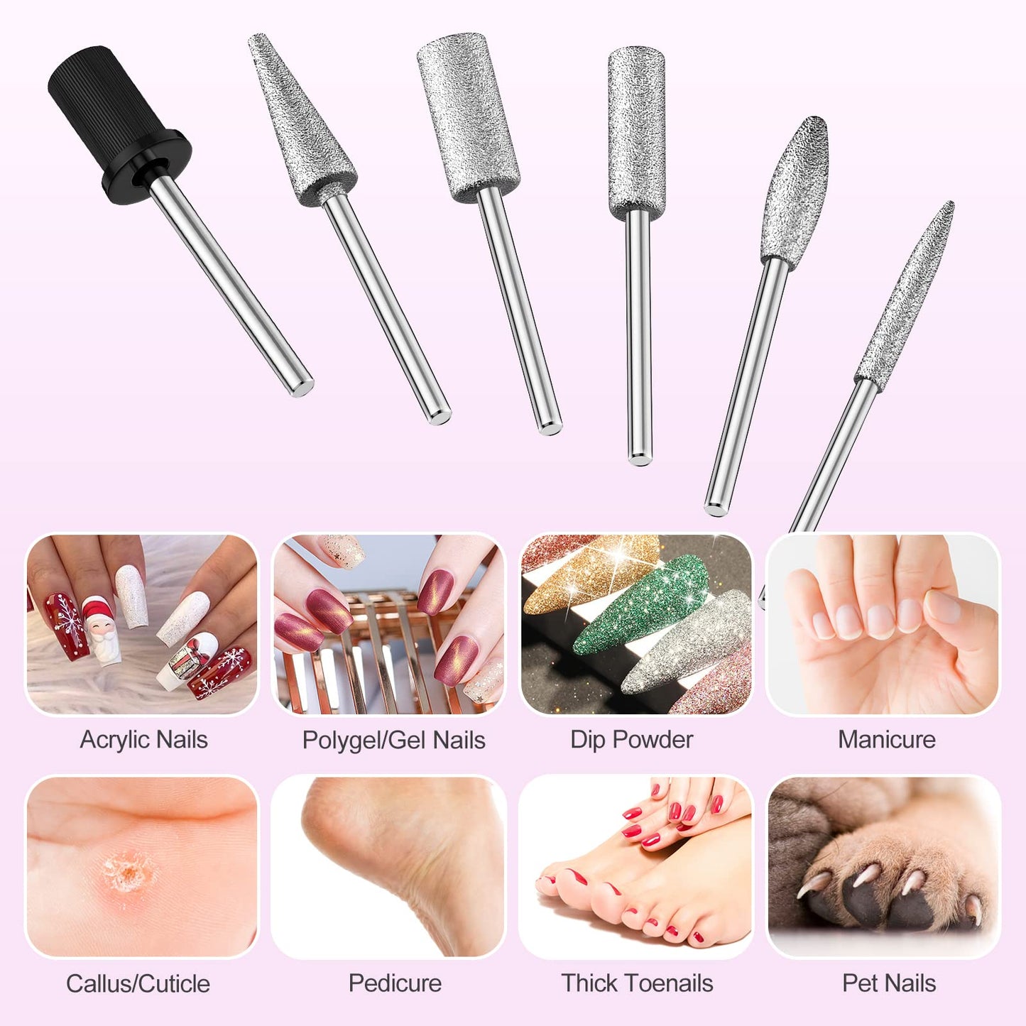 Professional Nail Drill Machine 30000 RPM Efile Electric Nail Filer Kit for Finger Toe Nails, Acrylic Gel Nails, Manicure Pedicure Drill with 6Pcs Nail Bits, 106Pcs Sanding Bands - Pink