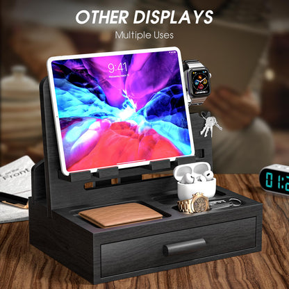 Sephyroth Bamboo Phone Docking Station Nightstand Organizer Cell Phone Stand Gifts for Men, Dad Gifts for Boyfriend, Husband with Drawer Storage (Black)