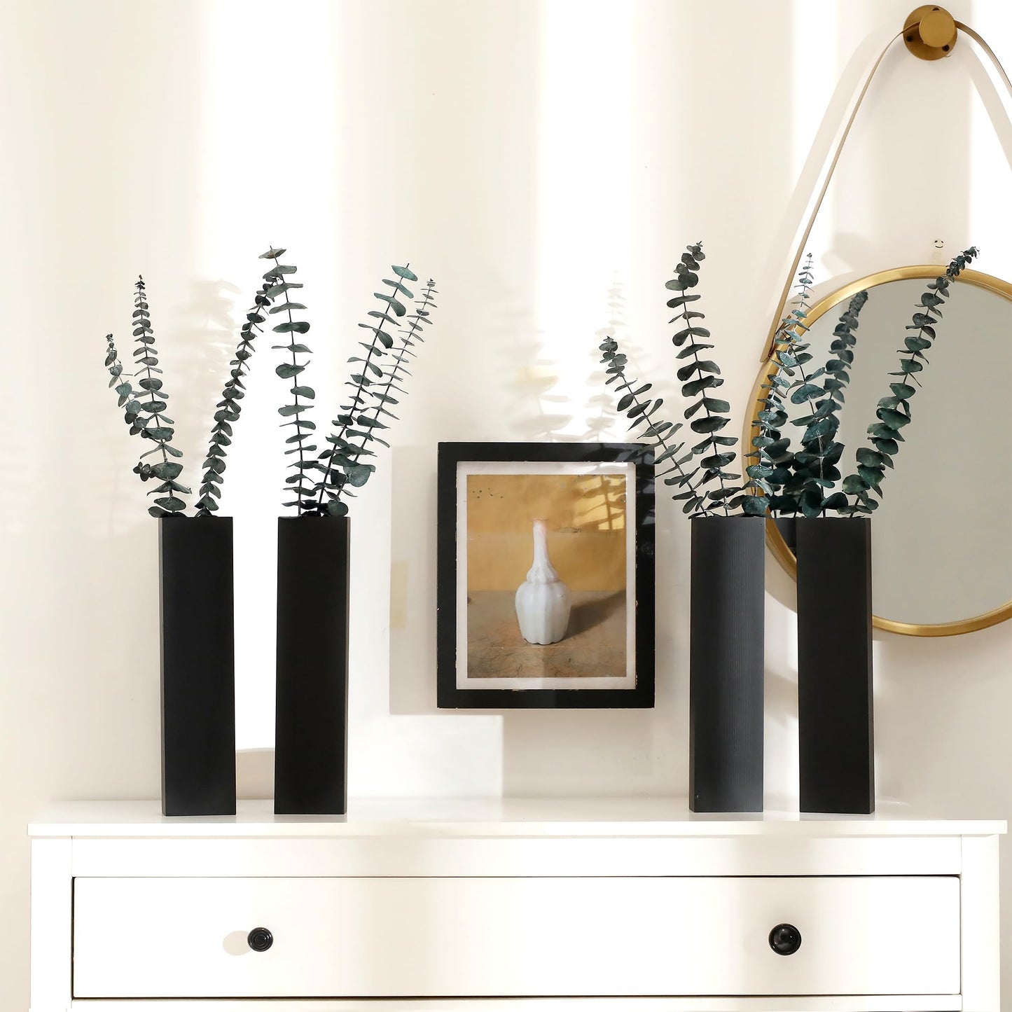 Wood Wall Planter 4 Pack Wall Decor for Artificial Flower Plants Wooden Plants Holders Wall Plant Pocket Vase Hanging for Living Room Bedroom Dining Room Bathroom Indoor Decroation (Black)