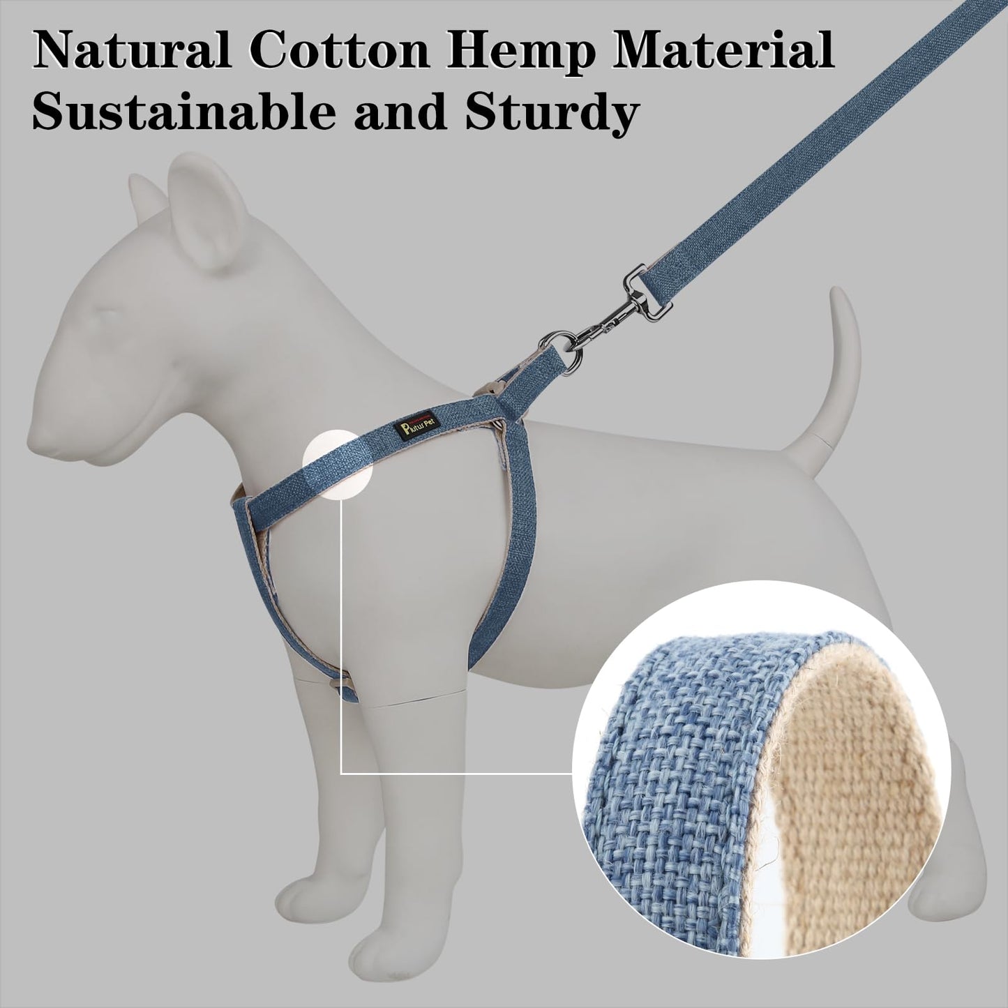 Plutus Pet Cotton Hemp Step in Dog Harness, Sustainable, Lightweight and Escape-Proof, Quick Fit Dog Harness for Puppy Small Medium and Large Dogs, Haze Blue, M