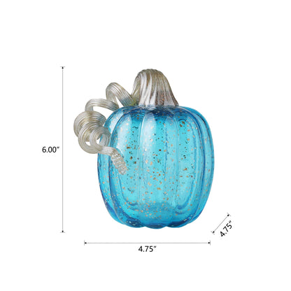 Glitzhome Hand Blown Glass Pumpkin Decor 6" Blue - Artisan Fall Table Centerpiece for Thanksgiving Harvest Home Decor Halloween Displays