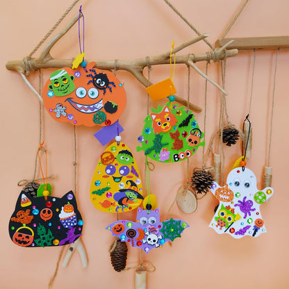 Winlyn 36 Sets Halloween Craft Kits Fall Crafts DIY Pumpkin Bat Black Cat Ghost Candy Corn Frankenstein Ornaments Art Crafts Sets Foam Stickers for Kids Classroom Activities Halloween Party Treats
