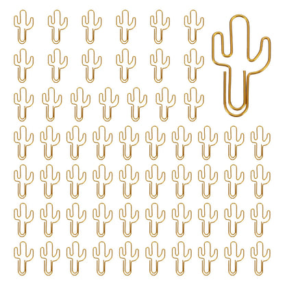 PATIKIL 60Pcs Paper Clip, Cactus Shape Metal Paper Clip Rust-Proof Small Cute Lovely Decorative Bookmarks for Notebook Document Office Home Supplies, Gold