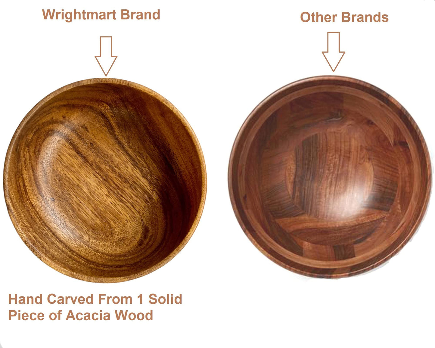 WRIGHTMART Small Wooden Bowls Set of 4, 5 Inch Solid Acacia Wood Bowls, Joint-Free Non-Laminated Snack & Dip Bowls, Handmade Rustic Bowls for Nuts, Desserts, Sauces & Side Dishes