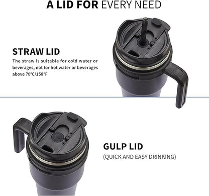 20 oz Insulated Coffee Mug Tumbler with Handle, Stainless Steel Travel Mug Tumbler with Lid and Straw,Double Wall Vacuum Leak Proof Ice Coffee Thermal Cup, Navy