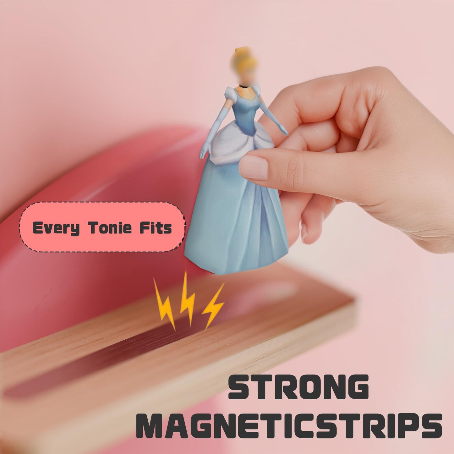 Eostbe Butterfly Tonie Shelf - Pink Magnetic Wooden Floating Shelf for 8-12 Tonie Figures, Cute Wall Mounted Kids' Tonie Storage