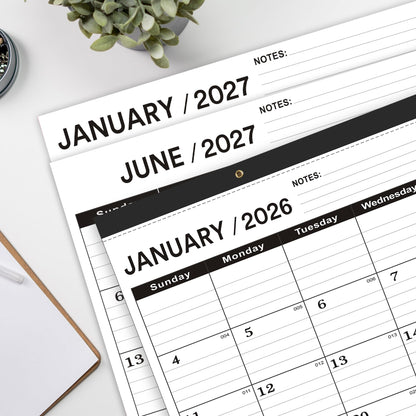Desk Calendar 2026-2 PACK,January 2026 to June 2027,Desk calendar 2026-2027 Large 22x17, Calendar 2026 with PVC Cover,Round Holes& NOTES List (Black),18 Months 2026 Desk Calender.