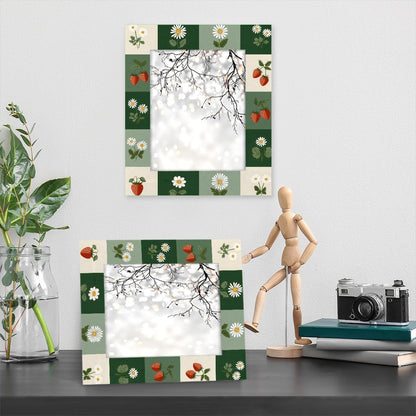 cfpolar 8x10 Picture Frame, Flower Fruit Strawberry Wooden Photo Frame Fits 5x7 with Mat or 8x10 without Mat Photo, Display Photos for Wall or Tabletop Desk Home Gallery Living Room
