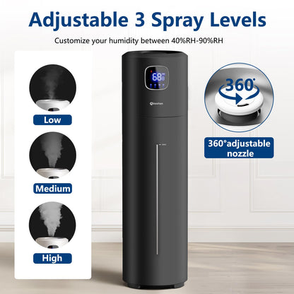 Akeshan Large Humidifiers for Bedroom, 9L/2.5Gal Ultrasonic Cool Mist, Top Fill Easy Clean with 350ML/H Mist Speed, Quiet, Suitable for Kids Room Plant Yoga Office Study Room Living (Black, Round)