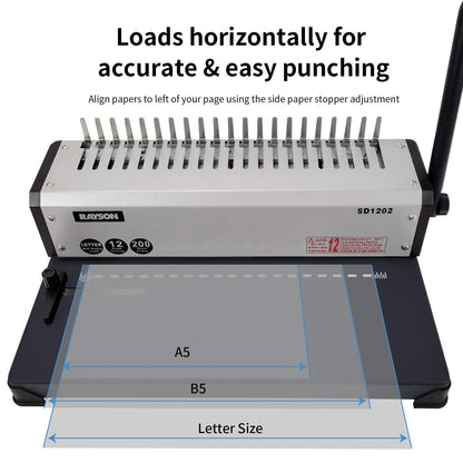 RAYSON SD1202 Comb Binding Machine, 19 Holes, Max Punching Letter Size, with Comb Set Binder for Daily Binding