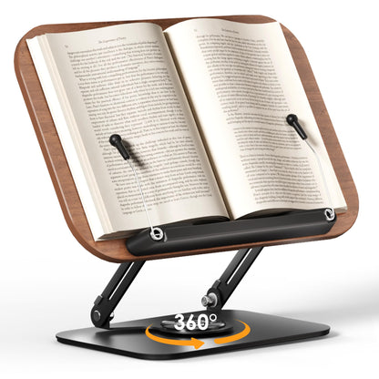 SupeDesk Book Stand for Reading, Adjustable Book Holder with 360° Rotating Bases, Foldable Designs, and Elastic Clips, Multifunctional Display Stand for Recipe, Cookbooks, Magazines, Tablets, Laptops