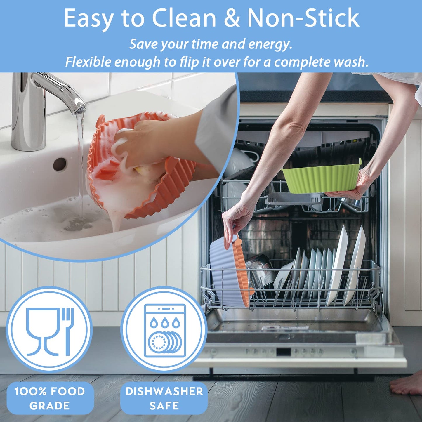 Loveuing Silicone Liners - Reusable Non-stick Pot Liner Compatible with COSORI Air Fryer Basket Accessories (Large - 6.3 Inch, Fit 3 to 4.5 Qt, Gray)