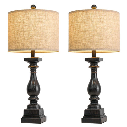 BOBOMOMO 27" Farmhouse Black Table Lamp Set of 2 with USB A+C for Bedroom Living Room Vintage Rustic Traditional Nightstand Bedside Lamps Retro Side Table Lamps (Blubs not Included)