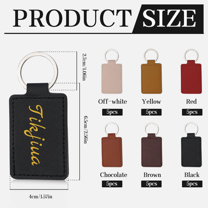 Tikjiua 30 Pcs Leather Key Fob Kit, Rectangular Leather Keychain Blanks with Keychain Rings, PU Laser Engraving Key Chain, Stamping Diy Crafts for Leather Working