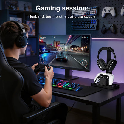 UPERGO Solid Wood Gaming Headset Stand with Controller Holder - Creative Gift for Teens, Boyfriends, Brothers, and Gamers - Desktop Organization and Decoration