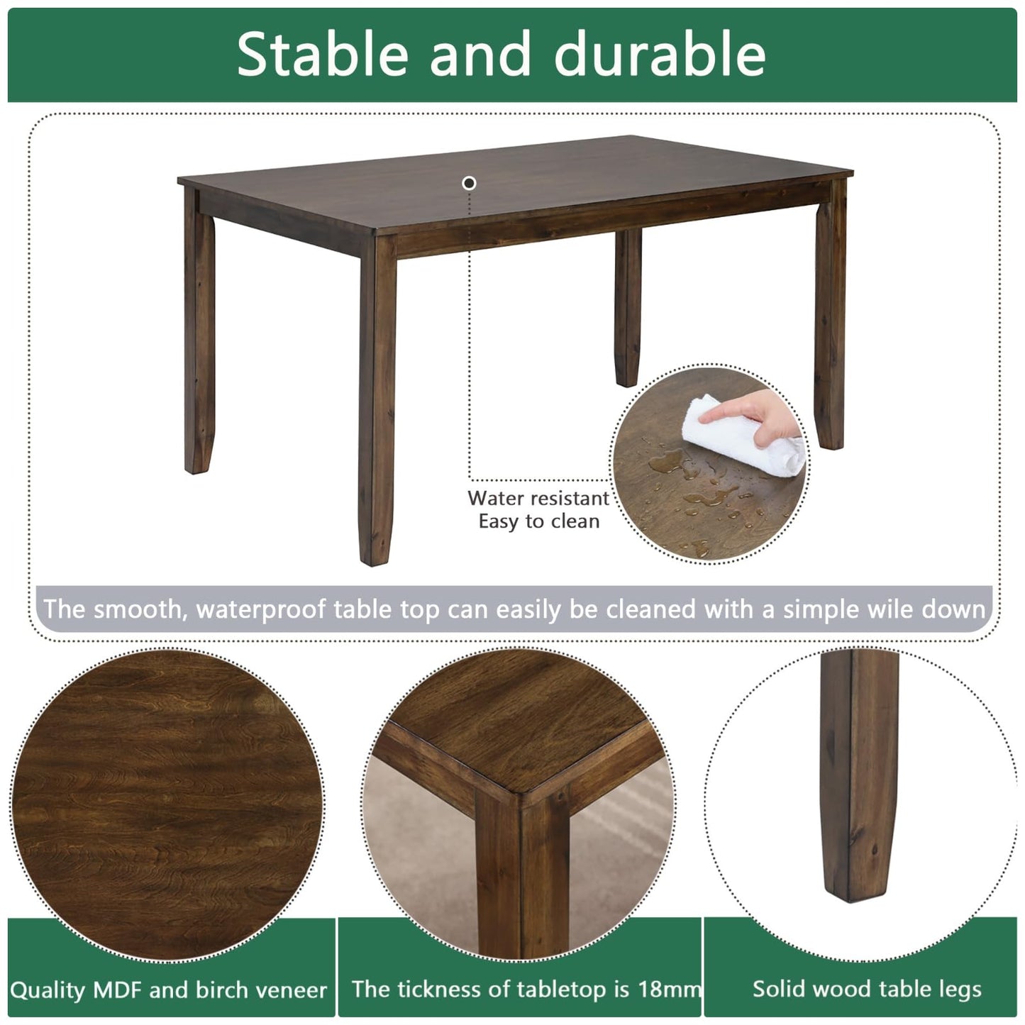 Trygoal Dining Table Set, Wooden Kitchen Table Set with Rectangular Table, 4 Vertical X Backrest Upholstered Chairs & a Bench, Table and Chairs with Non-Slip Feetmats for 6 People, Living Room, Walnut