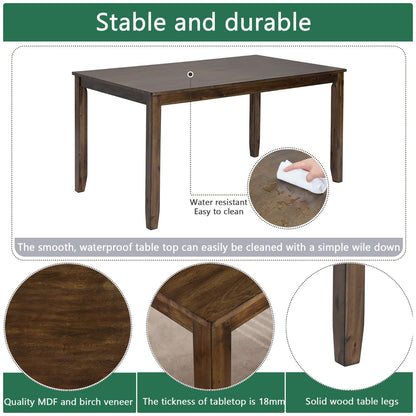 Trygoal Dining Table Set, Wooden Kitchen Table Set with Rectangular Table, 4 Vertical X Backrest Upholstered Chairs & a Bench, Table and Chairs with Non-Slip Feetmats for 6 People, Living Room, Walnut