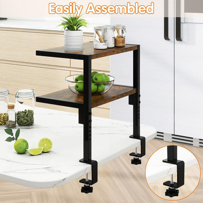 IBUYKE Clamp on Desk Organizer Shelf,12.9 inches Desk Extender Shelves, Above or Below Desk 2-Tier Adjustable Storage Shelves for Desktop Accessories,Rustic Brown,TMZ007H