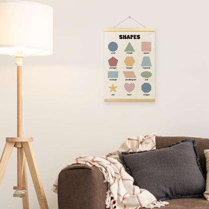 TLESKE Boho Classroom Shapes Chart Poster Hanger Frame, Homeschool Hanging Wall Art Decor for Toddlers Kids Room Nursery Playroom, Preschool Prek Learning Educational Poster Print Banner, 12x16