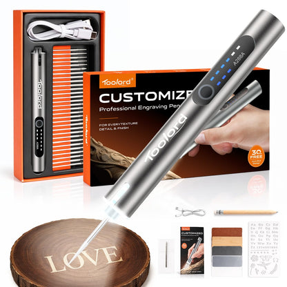 Engraving Pen with LED Light,HollowCup Motor,Cordless USB Rechargeable Rotary Tool for Metal,Wood,Glass and Plastic,DIY Engraving Kit with 30 Bits,Silver