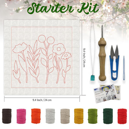 ORIGACH 2 Set Embroidery Punch Needle Kit with Frame, Wildflower Needle Punching Kit with Patterns, Threads, Tools & Instructions for Beginners & Adults, DIY Wall Hanging Decor