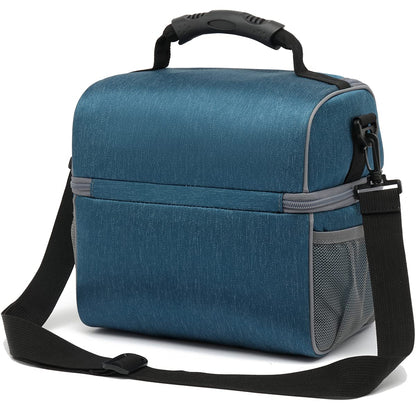 FlowFly Double Layer Cooler Insulated Lunch Bag Adult Lunch Box Large Tote Bag for Men, Women, With Adjustable Strap,Front Pocket and Dual Large Mesh Side Pockets,Lake Blue