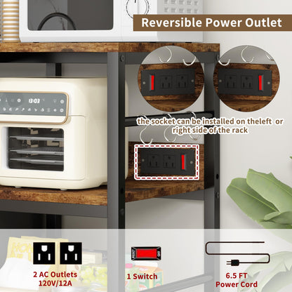 Beverage & Wine Fridge Stand with Movable Basket, Coffee Bar Cabinet with Mini Fridge Space and Power Outlet, Kitchen Storage Organizer with Worktop, Microwave Oven Stand Rack for Home, Dorm, Office