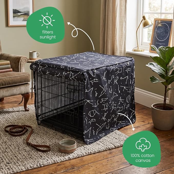 Molly Mutt Rocketman Dog Crate Cover, 100% Cotton Canvas Cover with 2 Roll-Up Panels, Ideal for Dog or Cat Crate, Durable, Washable, and Free of Harmful Chemicals, 30" x 21" x 24"