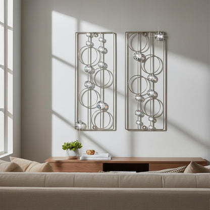ZEXUIRU 2 Pack Bling Abstract Metal Wall Art Minimalist Line Jeweled Crystal Wall Decor Modern Geometric Rhinestone Hanging Wall Sculpture for Living Room Bedroom Bathroom Office