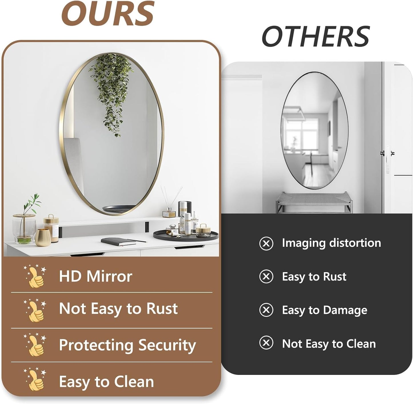 JENBELY Oval Wall Mirror, 22"x30" Gold Oval Vanity Mirror, Bathroom Mirror of Metal Frame, Home Decorative Wall Mounted Mirror for Bathroom, Living Room, Entryway, Vanity