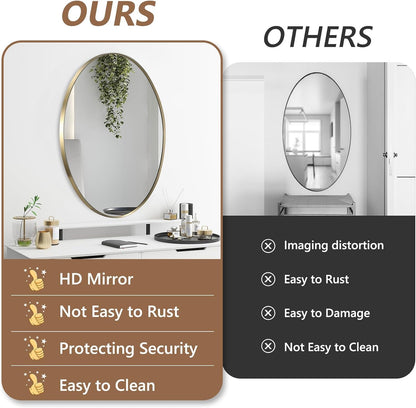 JENBELY Oval Wall Mirror, 22"x30" Gold Oval Vanity Mirror, Bathroom Mirror of Metal Frame, Home Decorative Wall Mounted Mirror for Bathroom, Living Room, Entryway, Vanity